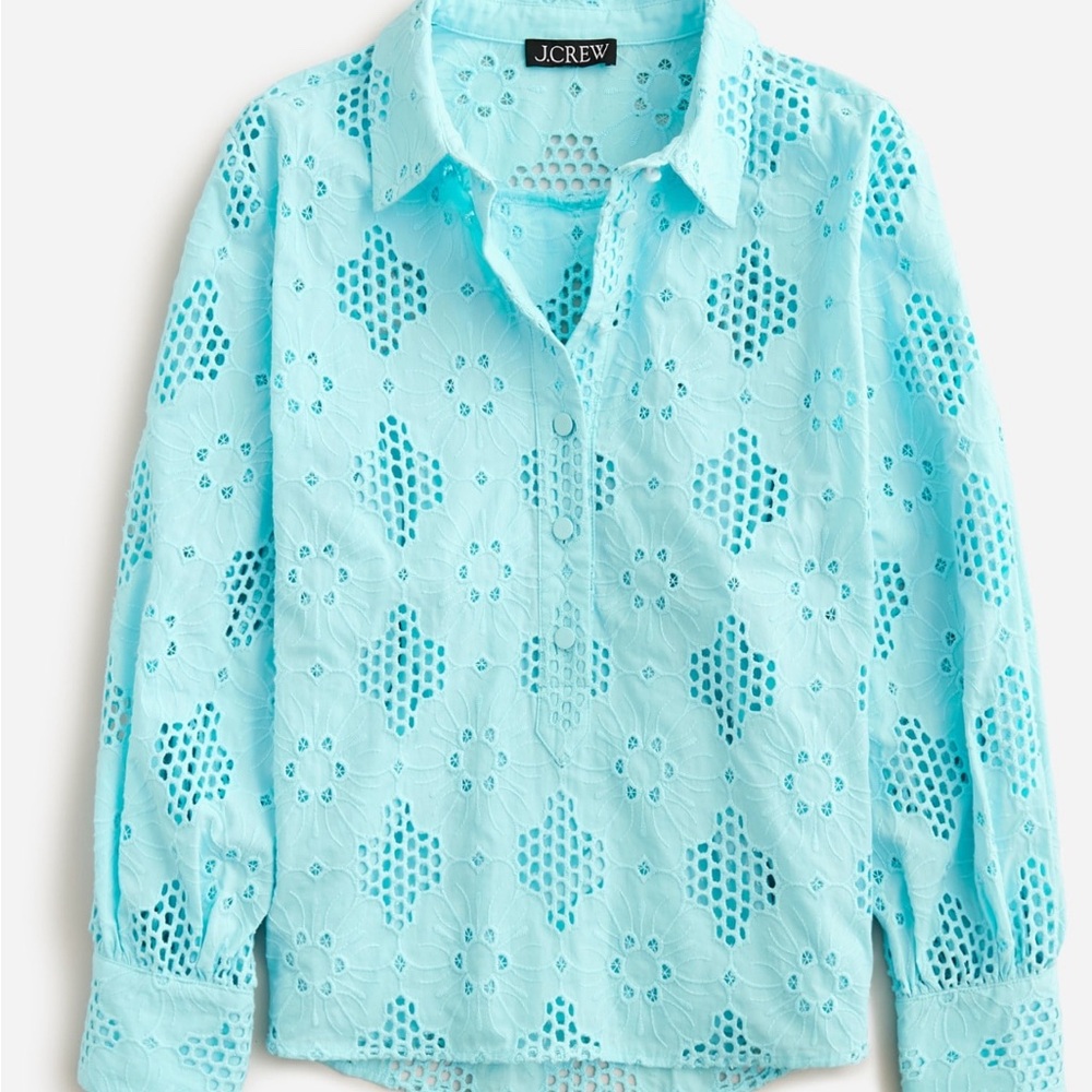 JCrew 2X Long Sleeve Popover Eyelet Blouse